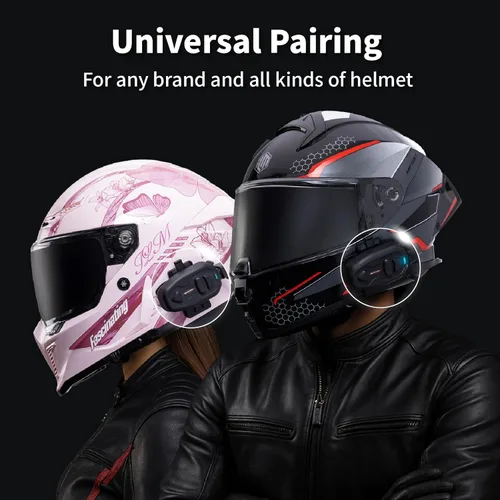 Vista 2 de BIKECOMM Salut - Altavoces de casco de motocicleta intercomunicador – Altavoces inalámbricos de rango 1000M – Sistema de comunicación de casco