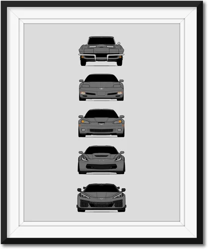 Vista 8 de Custom Car Posters Póster hecho a mano compatible con Chevy Corvette Z06 Generations e impresión de Chevrolet Corvette C2 C5 C6 C7 C8 Z15 Multi