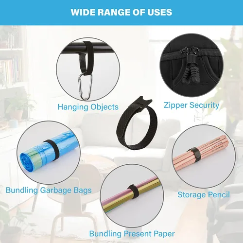 Vista 7 de 90 piezas de bridas de cable reutilizables de 4+6+8 pulgadas, bridas ajustables de gancho y lazo para la organización de cables, gestión de cables