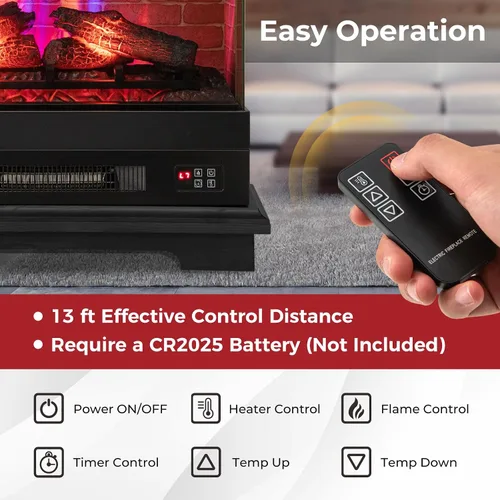 Vista 8 de SIMOE Chimenea eléctrica de 27 pulgadas, chimenea independiente con chimenea, llama 3D y 7 colores de llama, protección contra sobrecalentamiento