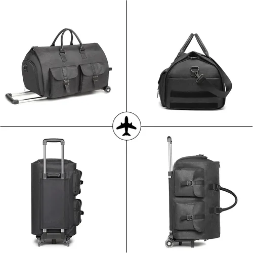 Vista 7 de seyfocnia Bolsas de ropa con ruedas, bolsa de ropa con ruedas, bolsa de ropa de viaje con compartimento para zapatos, bolsa de lona con ruedas