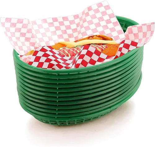 Vista 11 de FEOOWV Combo de cesta de comida rápida de estilo retro (12 unidades) y forro a cuadros (100 unidades). La cesta de comida rápida es apta