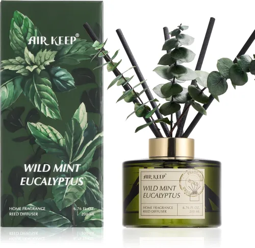 Vista 8 de Airkeep - Juego de difusor de aceite con varillas de junco, 6.76 fl oz, aceite esencial de lavanda y eucalipto, 3 hojas y 8 varillas, decoración