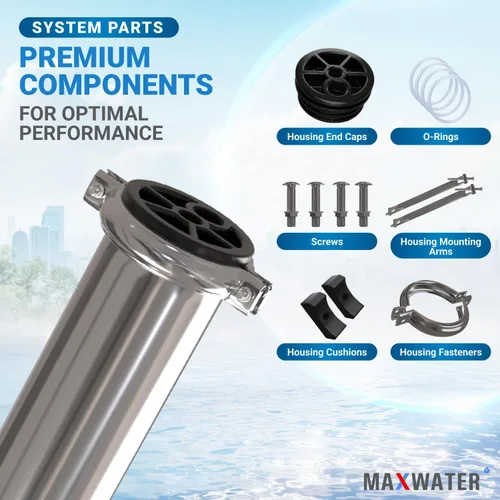 Vista 4 de Max Water - Heavy Duty - Carcasa de membrana de ósmosis inversa 4040 - 4" x 40" ideal para uso industrial - Carcasa 4040