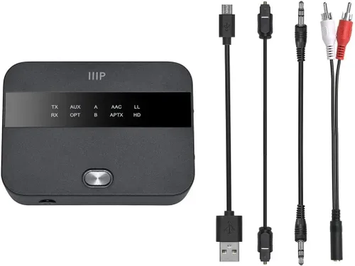 Vista 6 de Monoprice Transmisor y receptor Bluetooth 5 de largo alcance - con AptX HD y AptX baja latencia, SBC, AAC, hasta 32 pies (32.8 ft) Toslink/Optical