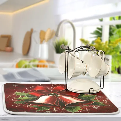 Vista 47 de Tapete de secado de platos de gnomos del día de San Patricio para encimera de cocina, tréboles, tapete de secado de microfibra, absorbente