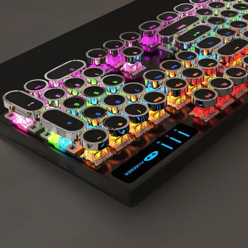 Vista 7 de MageGee Teclado mecánico para juegos de máquina de escribir, teclas redondas punk retro negras punk, teclados con cable retroiluminado RGB arco iris