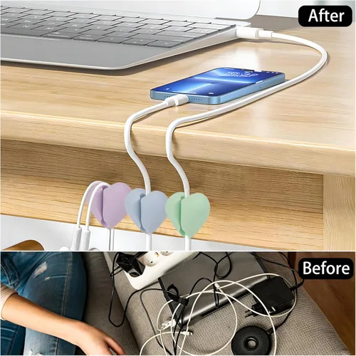 Vista 5 de 40 clips de cable para cables, soporte adhesivo para cable de alambre de corazón, clips organizadores para escritorio, hogar, oficina, automóvil
