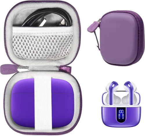 Vista 6 de CaseSack Funda para auriculares Bluetooth TAGRY X08, auriculares inalámbricos verdaderos 60H, bolsillo de malla para cable de carga (Negro)