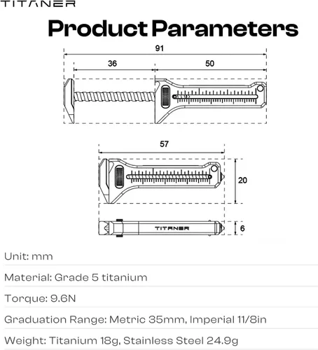 Vista 9 de TiSpanner 2.0 - Multiherramienta compacta de titanio de 0.71 onzas (0.63 oz) ligero EDC llavero herramienta con llave ajustable, rompeventanas