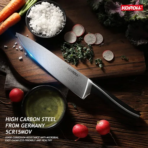 Vista 2 de KONOLL Cuchillo de chef profesional de 8 pulgadas, cuchillo de cocina alemán de acero inoxidable de alto carbono, cuchillos para carne y verduras