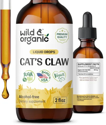 Wild & Organic Tintura de Uña de Gato - Suplemento de Apoyo Inmunológico - Suplemento Líquido de Uña de Gato - Gotas de Extracto de Corteza Veganas,