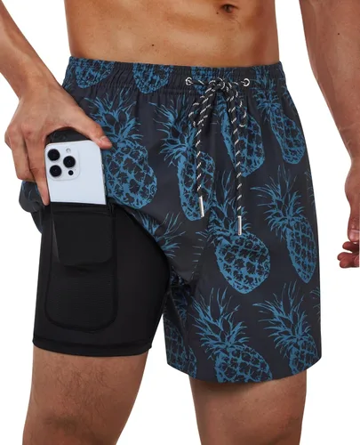 Vista 43 de Gleeease Traje de baño para hombre de 5 pulgadas con forro de compresión, bolsillos, cordón, secado rápido, elástico, divertido, playa, natación