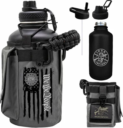 Vista 19 de Iron Infidel Battle Bottle - Botella de agua aislada de 32 onzas con tapa de popote y tapa para beber, frasco de metal de acero inoxidable incluye