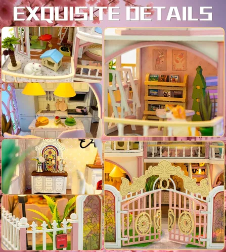 Vista 7 de Roroom Kit de casa en miniatura para bricolaje, kit de rincón de libro del castillo de Windsor con luz LED, rompecabezas de madera 3D, kit de casa