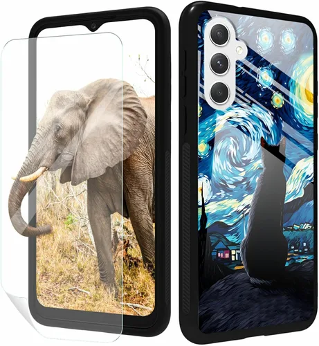 Vista 31 de for Samsung Galaxy A17 5G Phone Case 6.7" with Screen Protector Slim Tempered Glass Back Cover A Purple Cat Design Shockproof Protective Case for