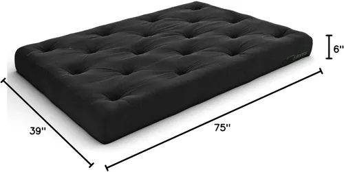 Vista 2 de Nirvana Futons Colchón cómodo de futón individual de 6 pulgadas, sarga negra, fabricado en Estados Unidos