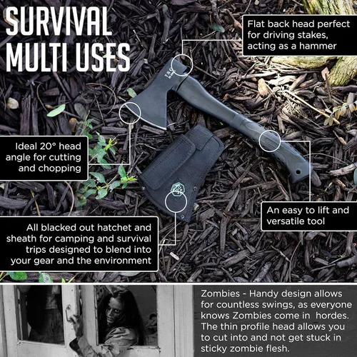 Vista 5 de Hacha de camping – Hacha de camping con funda – Hacha de supervivencia – Hachas de supervivencia para acampar y cortar madera – Hacha táctica
