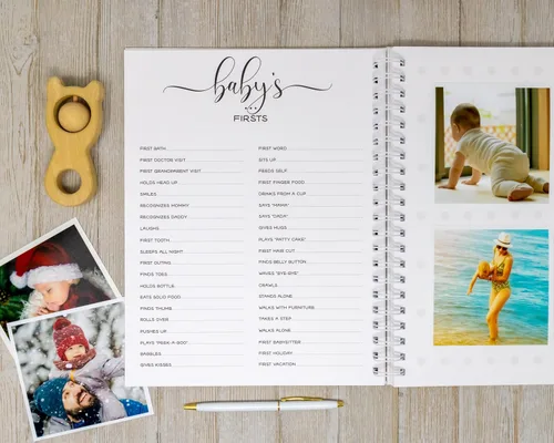 Vista 5 de Baby Memory Book - Hard Cover First Year Album Personalized with Baby’s Name - Boy Baby Journal (Blue Gingham)