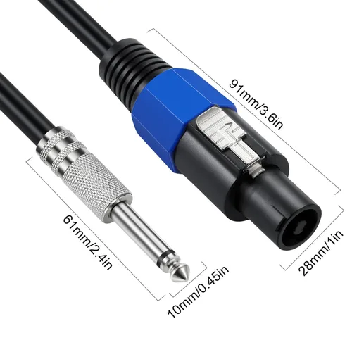 Vista 4 de MOTONG Cable de altavoz Speakon de 12 AWG a 0.250 in 1/4 de pulgada de 6 pies, altavoz profesional de cobre resistente a 6.35 TS altavoz macho a