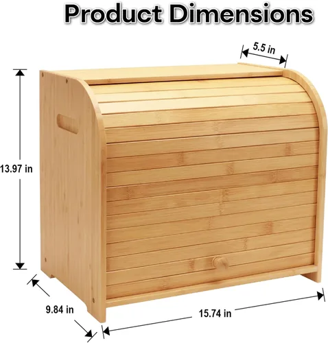 Vista 2 de Panera para Encimera de Cocina, Contenedor de Almacenamiento de Pan de Bambú de Doble Capa para Pan Casero, Panera con Tapa Enrollable con 3 Alturas