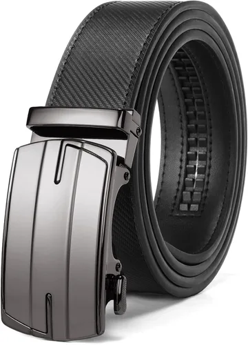 SENDEFN Cinturón de cuero para hombre, con hebilla de trinquete automática, cinturón casual de 1 3/8 pulgadas de ancho, ribete ajustable para