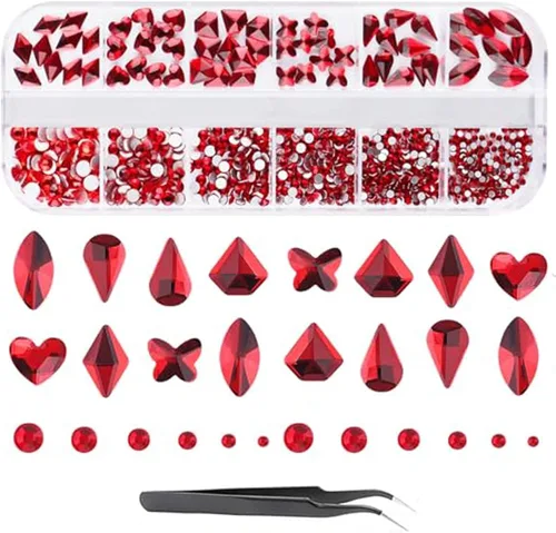 Diamantes de imitación rojos para uñas, diamantes de imitación de EBANKU corazones rojos, mariposa, redondos, cristales, diamantes de imitación de