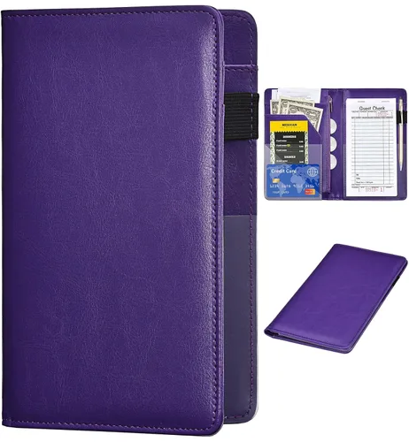 Vista 15 de Libros de servidor para camareras – Libro de camarero de cuero, cartera de servidor con bolsillo con cremallera, lindo organizador de libros