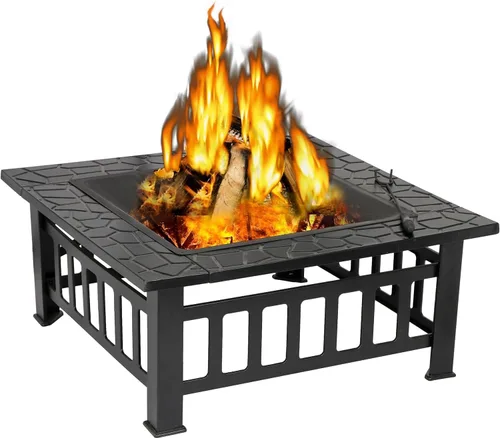 Mesa multifuncional de 32 pulgadas, estufa cuadrada de metal para fogata para exteriores, patio, jardín, chimenea, para camping, barbacoa, hoguera y