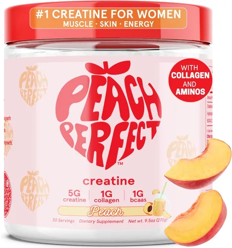 Polvo de Monohidrato de Creatina Peach Perfect, Creatina para el Crecimiento de Glúteos para Mujeres con Colágeno, BCAAs, 5g de Creatina Vegana