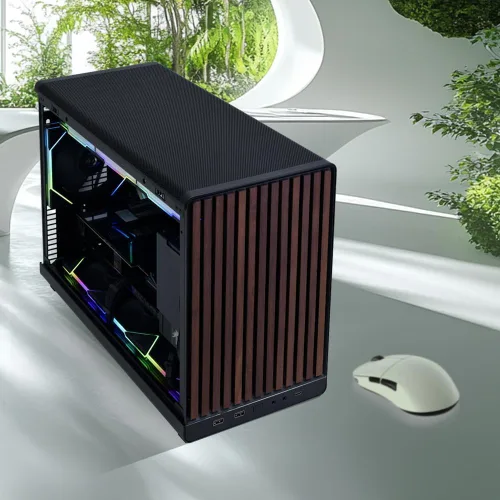Vista 8 de Lian Li A3-26.3L Micro Factor de Forma Chasis - Panel Frontal y Lateral de Vidrio Templado de Madera - Soporta AIO de 360mm-Diseño Modular