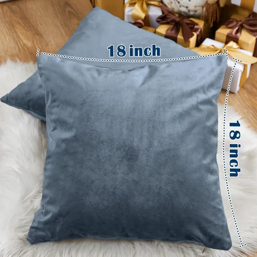 Vista 2 de Lazzzy Paquete de 2 fundas de almohada de terciopelo decorativas para sofá, cama, sofá, silla, funda de cojín azul suave, funda de almohada cuadrada