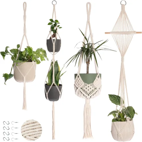 Vista 15 de Nook Theory Paquete de 4 Colgadores de Macramé para Plantas con 8 Ganchos - Macetas Colgantes para Plantas de Interior, Colgadores de Macramé Boho