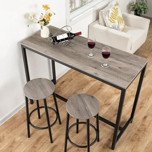 Vista 3 de HOOBRO Taburetes de bar, juego de 2 sillas de bar, taburetes altos redondos para cocina con reposapiés, taburetes de barra de desayuno, marco