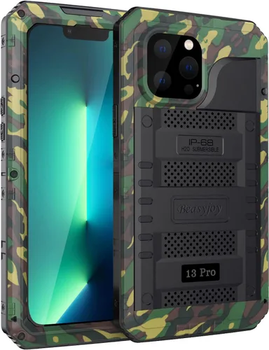 Vista 15 de Beasyjoy Funda impermeable para iPhone 13, funda de metal con protector de pantalla integrado, resistente protección de cuerpo completo, grado