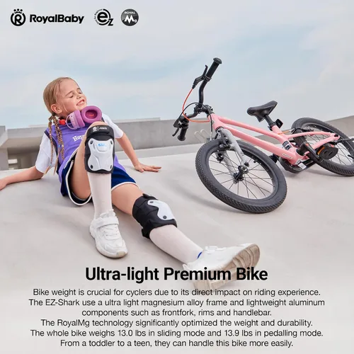 Vista 4 de RoyalBaby EZ-Shark Ultra-Light 16 Inch Kids Bike Beginners Learning Bicycle Lightweight Alloy Boys Girls Ages 4+ Years Azul (Deep Azure)