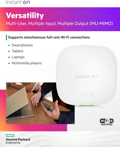Vista 5 de Punto de acceso inalámbrico HPE Networking Instant On Access Point AP22 2x2 WiFi 6 Interior Largo alcance, seguro, soporte de malla inteligente