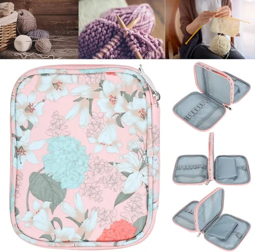 Vista 7 de GLOGLOW Estuche de gancho de ganchillo, organizador de viaje de doble cara con cremallera para agujas de ganchillo y otros accesorios de tejer