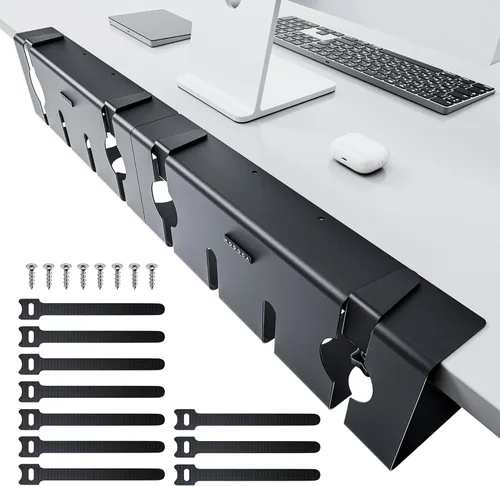 Vista 11 de NODOCA Bandeja de gestión de cables para debajo del escritorio sin perforación, gestión de cables de 14'', abrazadera sin perforaciones, bandeja