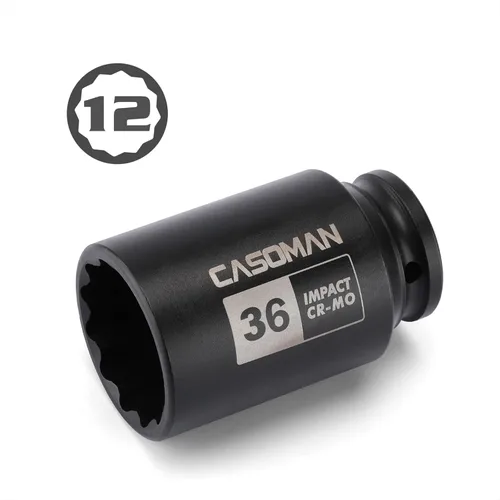 Vista 2 de CASOMAN 1/2" Drive x 36 mm Profundo 12 PT Juego de Tuercas de Eje de Impacto, CR-MO, Juego de Tuerca de Eje de 1/2 Pulgada 12 Puntos para Fácil