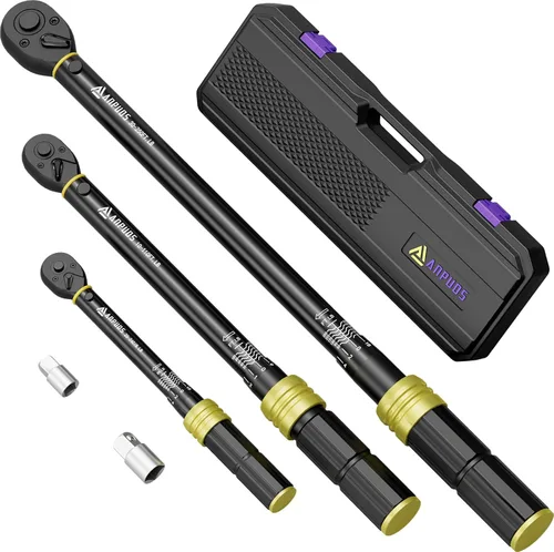 Vista 12 de Llave dinamométrica de clic de 3/8 de pulgada, 5-45 pies-libras/6.8-61 Nm, de doble dirección, aluminio ligero, 72 dientes, llave dinamométrica