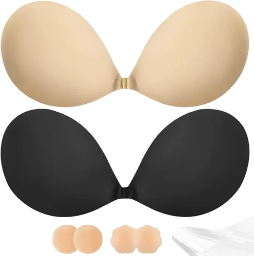 Brasier adhesivo push up para mujer, 2 pares, brasier de elevación invisible adhesivo, brasier sin tirantes sin espalda para vestido con empanadas