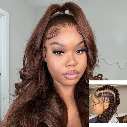 Vista 19 de Pelucas de cabello humano con encaje completo, ondulado, HD, transparente, hecho a mano, peluca de encaje entera hecha a mano, previamente Peluca