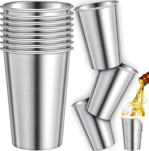 Honeydak Paquete de 12 vasos de acero inoxidable de 16 onzas, vasos de metal apilables de acero inoxidable, vasos de pinta irrompibles para adultos