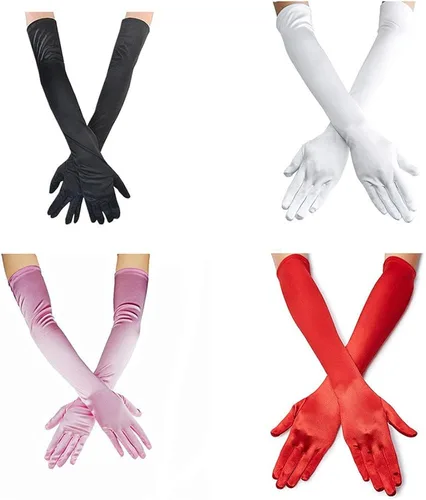 Vista 7 de Guantes largos de satén para mujer, longitud al codo, ópera de los años 20, guantes de baile nupcial para fiesta de noche, disfraz de ópera