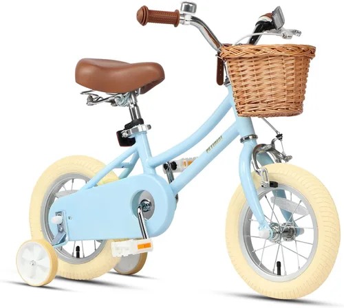 Petimini Vintage Kids Bike for Girls, 12–20 Inch Classic Bicycle with Wicker Basket & Bell, High Tensile Steel Frame, Training Wheels (12–18”), 85%
