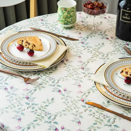 Vista 6 de GLORY SEASON 100% Waterproof Rustic Table Cloths Floral Print Linen Round Tablecloth Burlap Fabric Farmhouse Table Cloth, TPU Vinyl Table Cover for