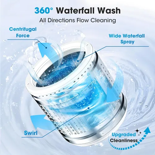 Vista 5 de Lavadora portátil de 15.7 libras, lavadora portátil completamente automática con 10 ciclos de lavado, lavadora de ropa de carga superior con bomba