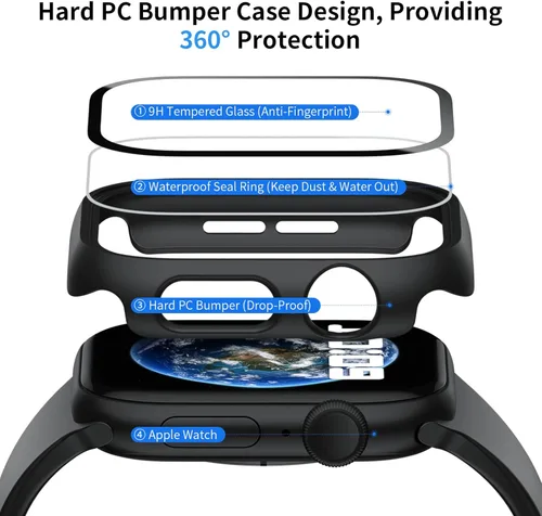 Vista 21 de JERXUN Paquete de 6 fundas con protector de pantalla de vidrio templado para Apple Watch Series 3, Series 2, Series 1 de 38 mm, parachoques rígido