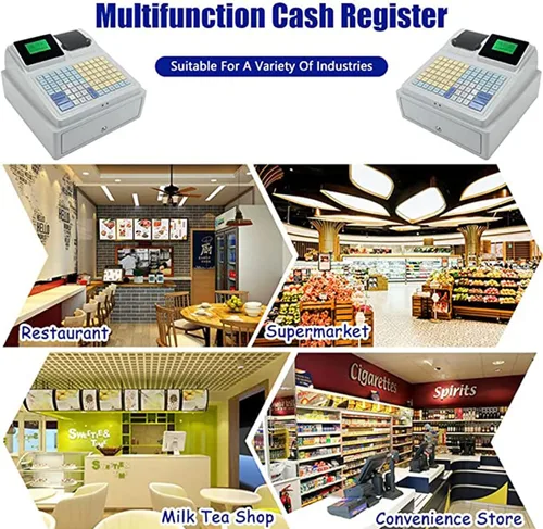 Vista 7 de Caja registradora electrónica, caja registradora eléctrica con cajón, teclado plano e impresora térmica, fácil de usar, para pequeñas empresas